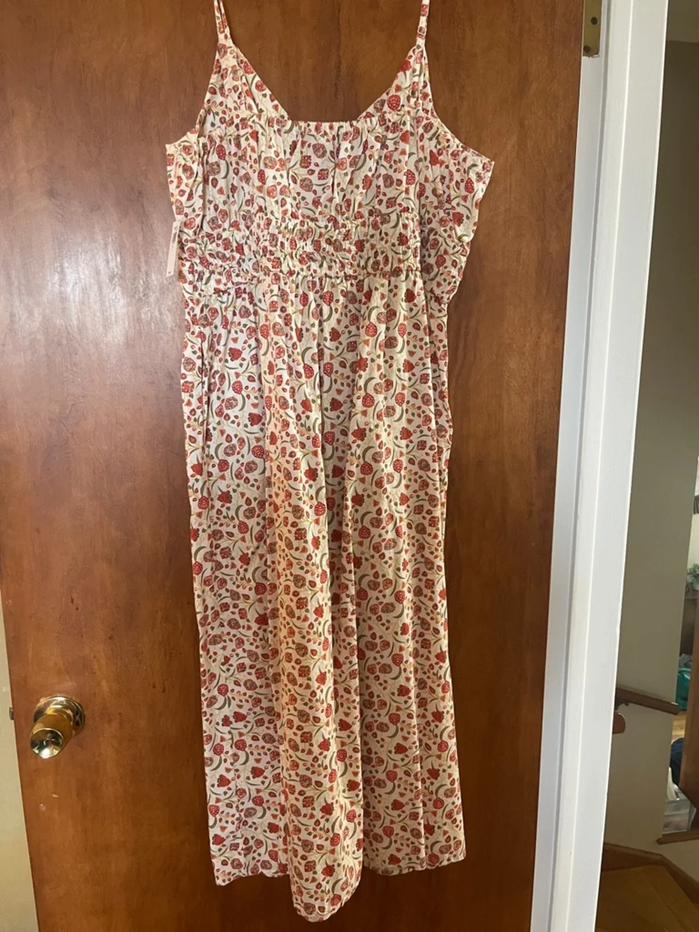 Old Navy Cream Midi Dress with Red Floral Print - Picture 2 of 3